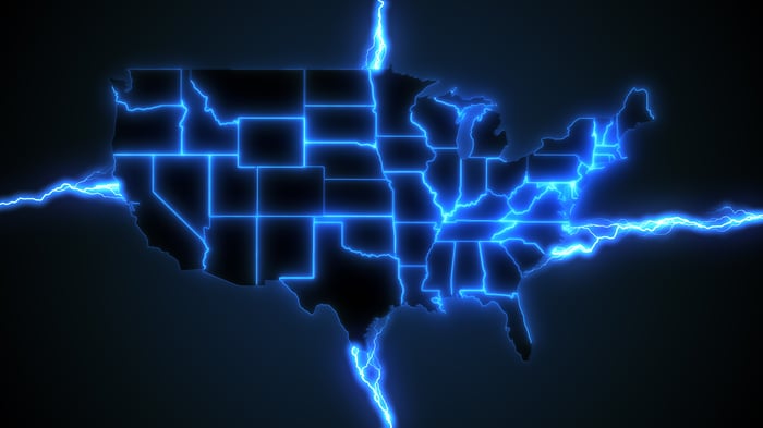 Map of U.S. with borders between states lit up.
