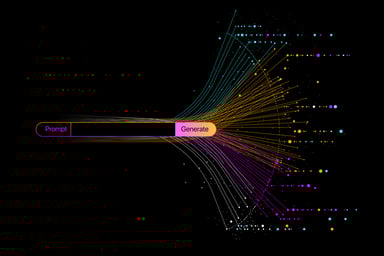 An abstract image featuring a bar with the words “prompt” and “generate,” followed by an array of different responses, illustrates the potential of artificial intelligence and large language models.