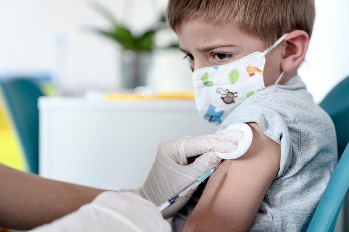 A young child receiving a shot.