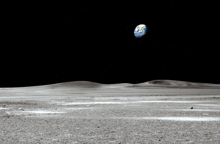 View of Earth from lunar surface.