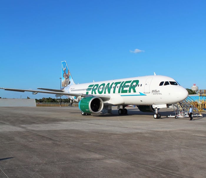 Frontier plane on the tarmac.
