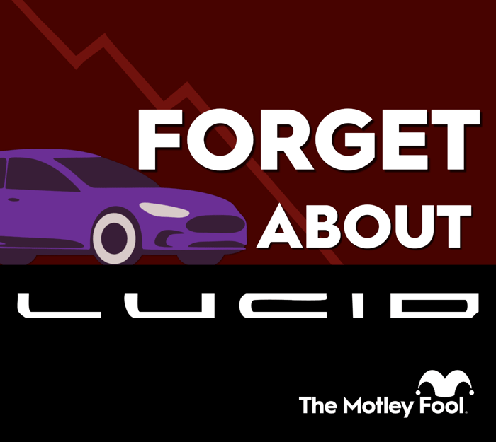 Purple car and text reads forget about Lucid.
