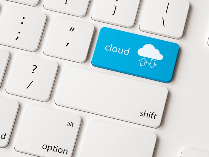 Keyboard with one blue key labeled Cloud.