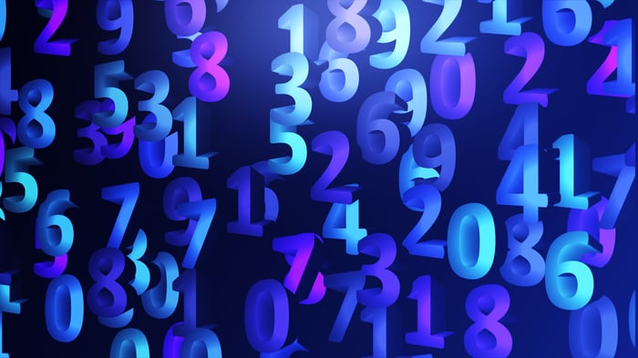 Numbers floating in space. 