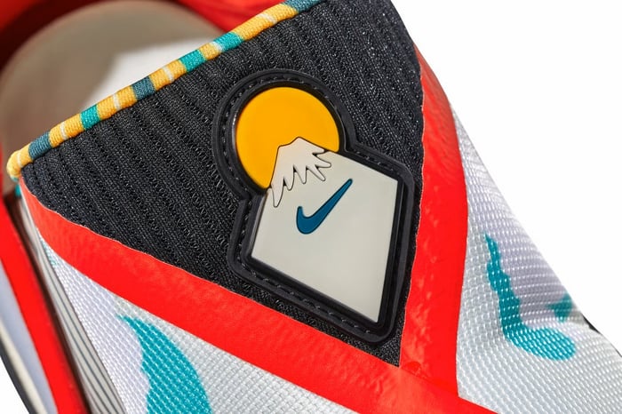Nike's logo is shown on the front of a sports shoe.