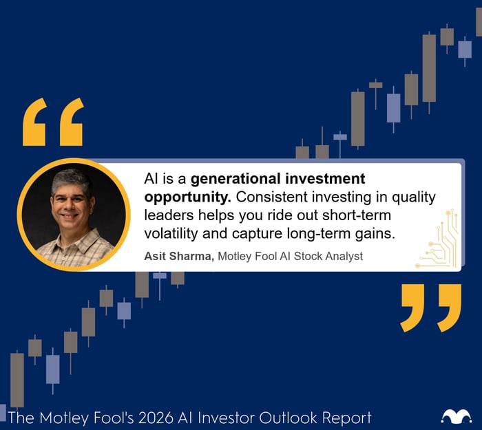 A quote from Motley Fool AI Stock Analyst Asit Sharma stating that AI is a generational investment opportunity.