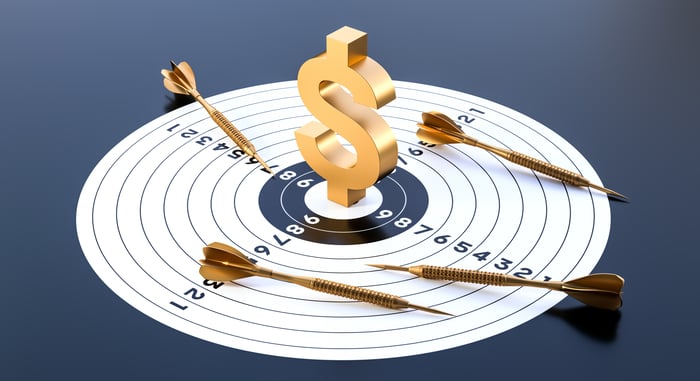A dartboard representing the choosing assets to invest in.