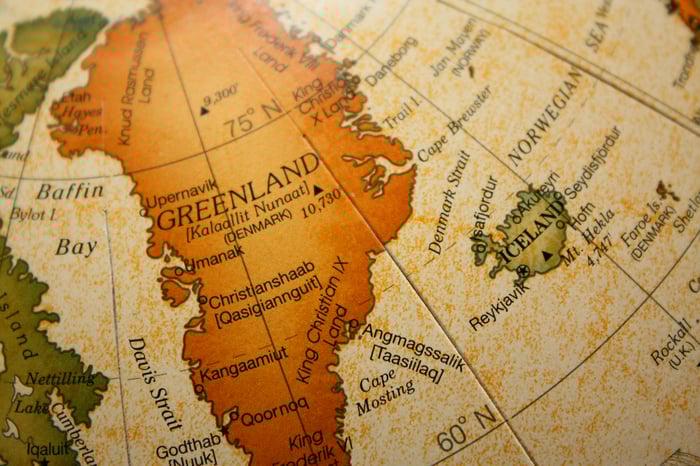 greenland featured on a globe.