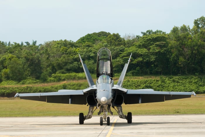 Boeing FA-18 Super Hornet on the tarmac. Northrop's EA-18 is based on the F-18.