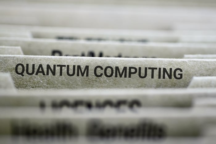A folder with the words "quantum computing" written on it.