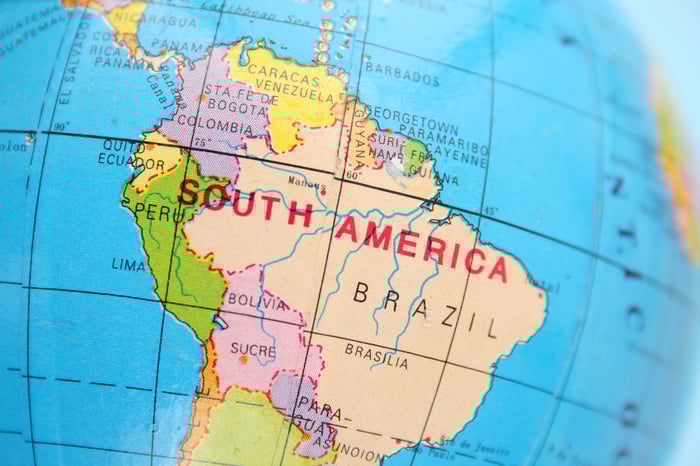 South America featured on a globe.