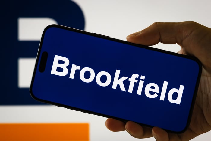 Brookfield Corporation's logo on a mobile phone.