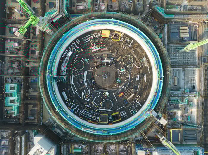 An aerial view of a construction site.