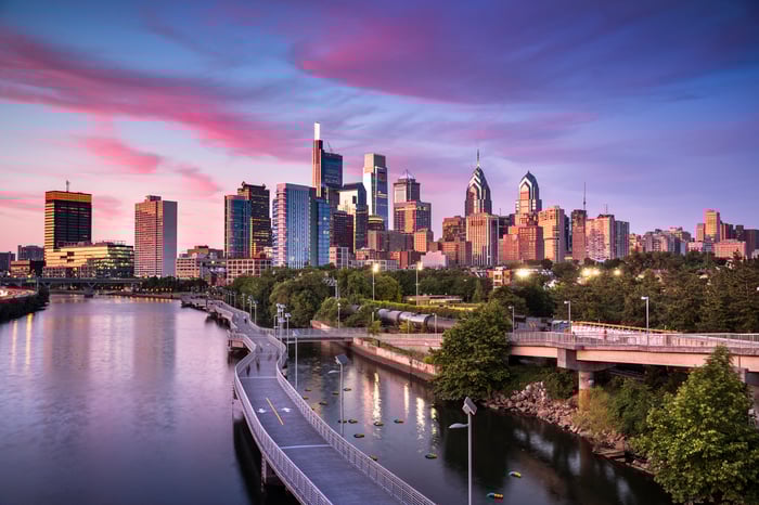 Philadelphia skyline from the Schuylkill River. 