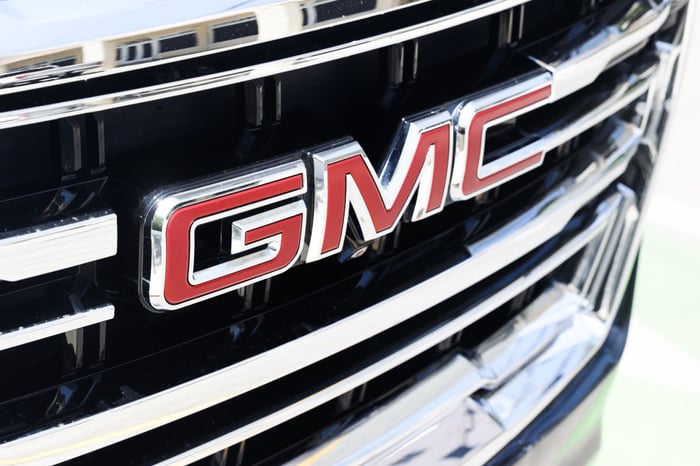 Front of a GMC vehicle, close-up.