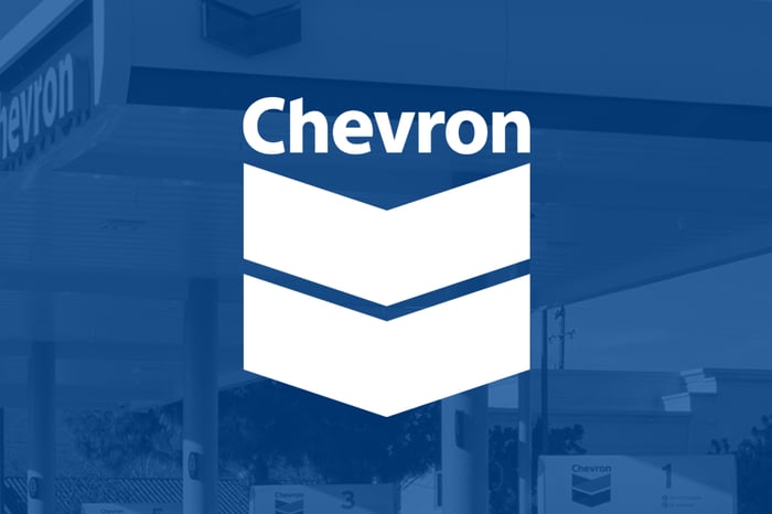 Chevron logo overlaid on blue shadowy picture.