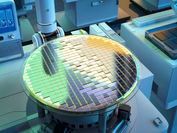 A semiconductor wafer being made.