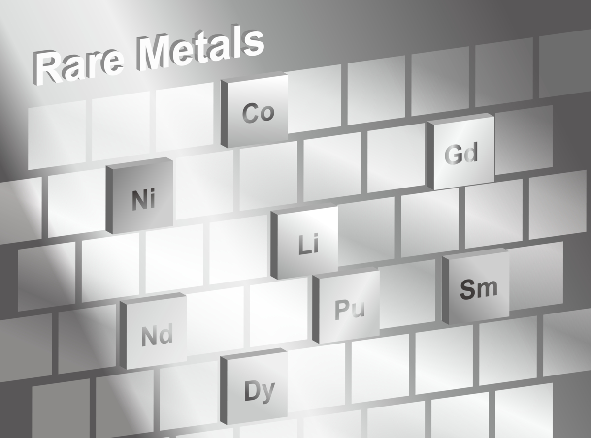 Display showing chemical symbols of various rare earth elements.