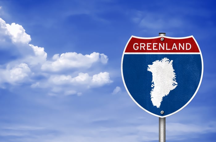 Road sign with a picture of Greenland. 