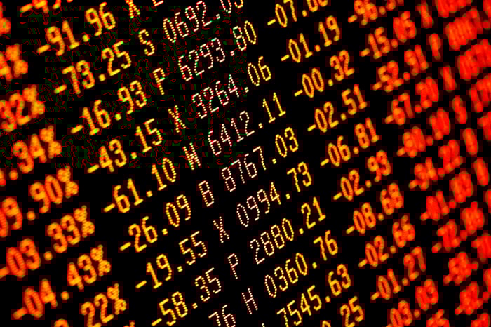 A trading screen showing assets declining in price. 