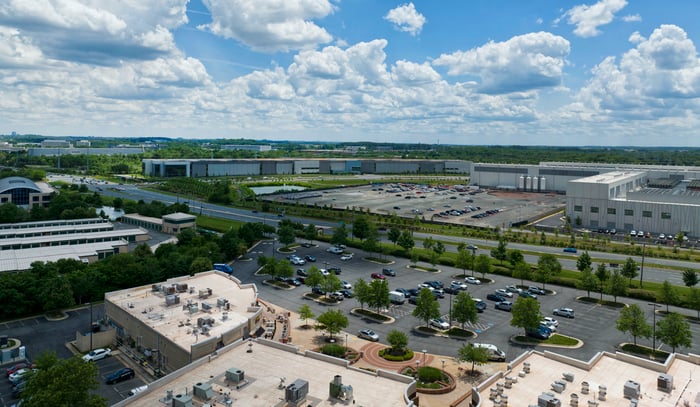 Panoramic view of a data center campus. 