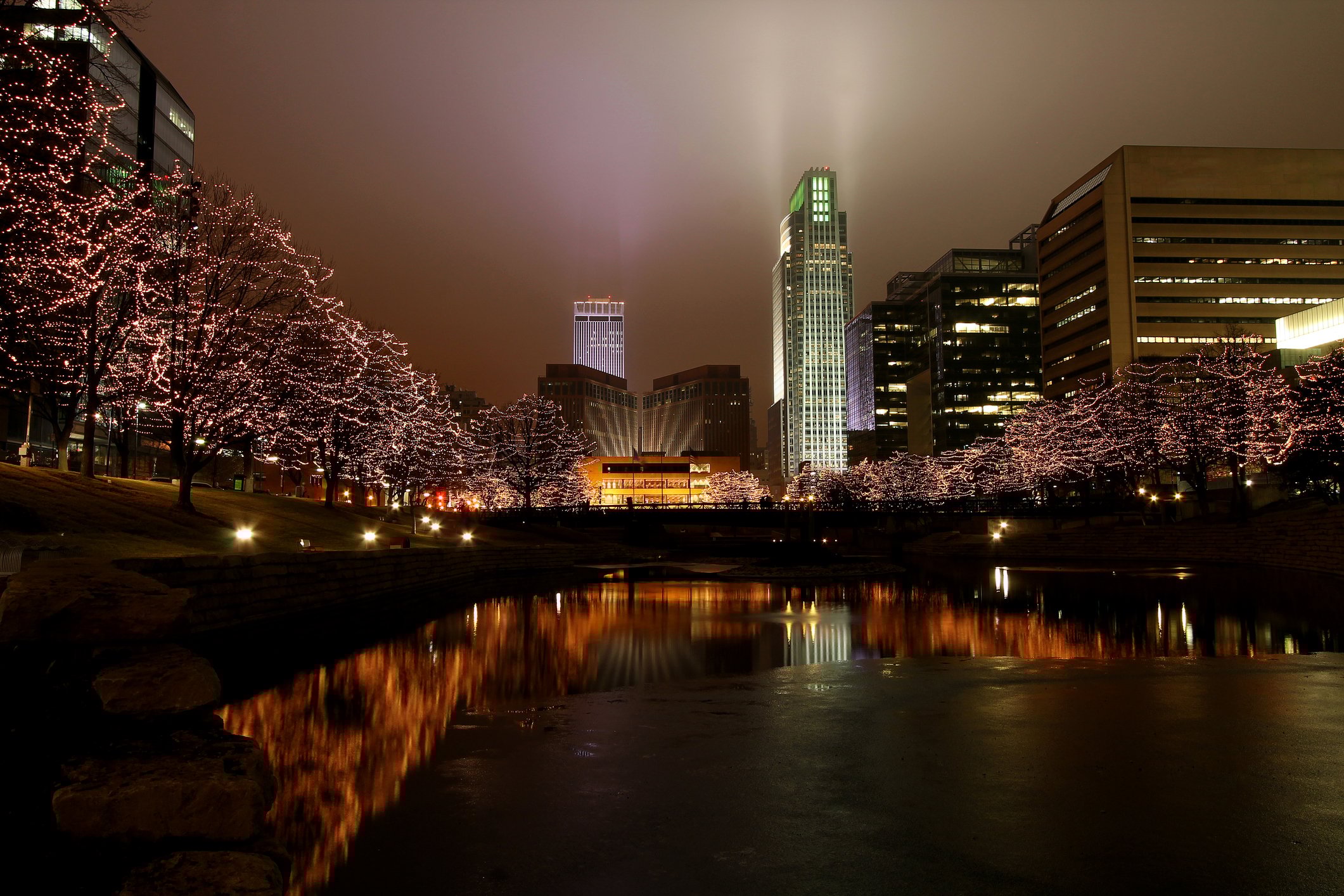 Omaha Nebraska skyline at night