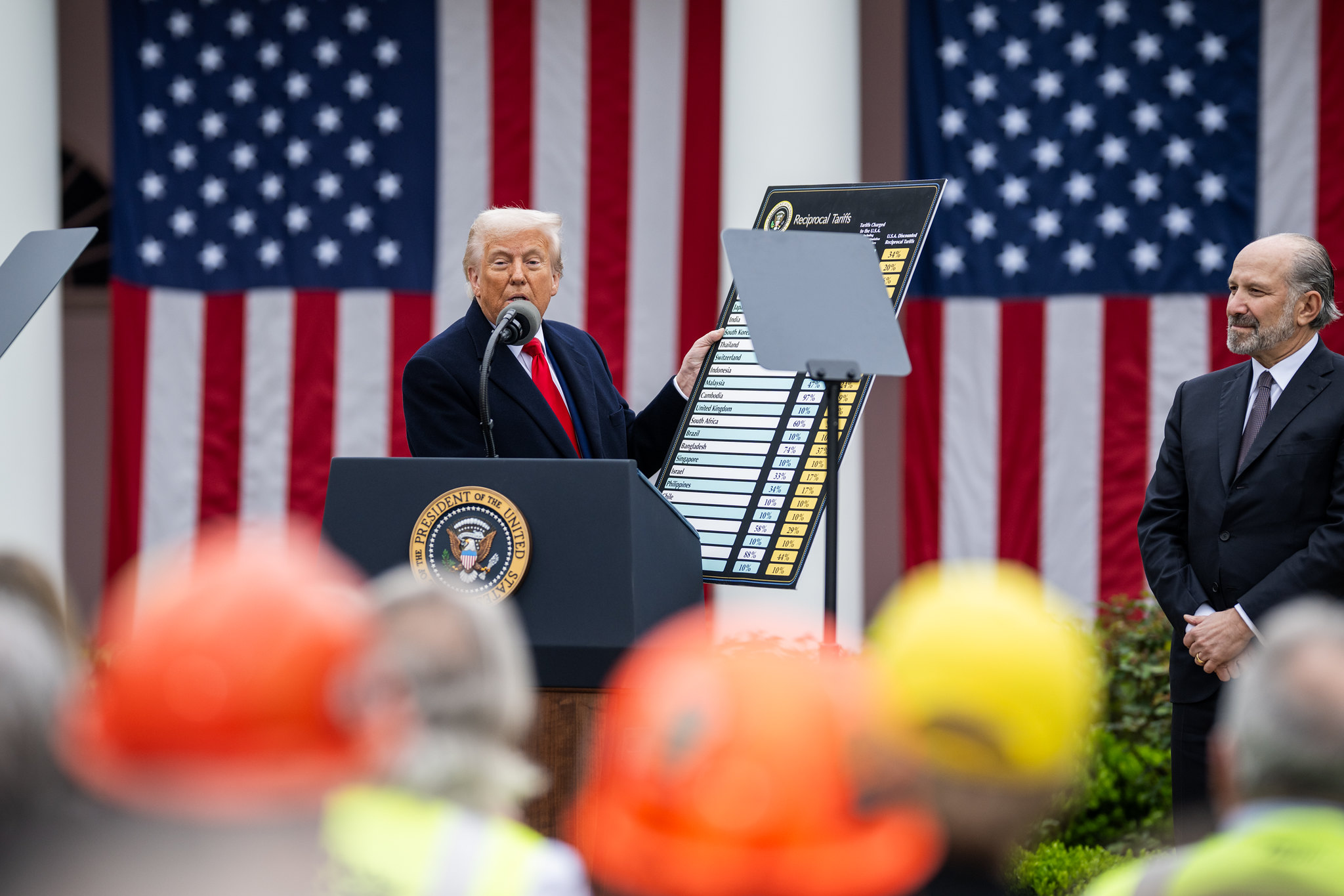 The White House - President Trump tariff announcement card outdoor speech