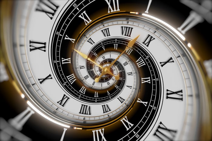 A clock face that's been twisted.