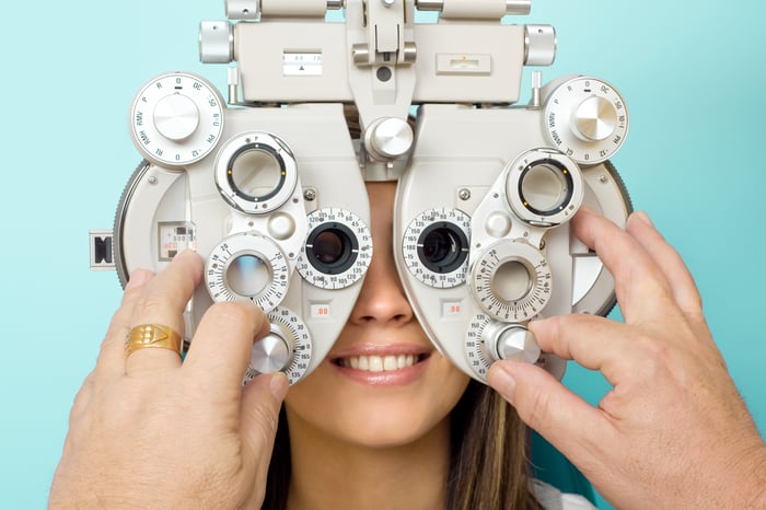 A person gets an eye exam.