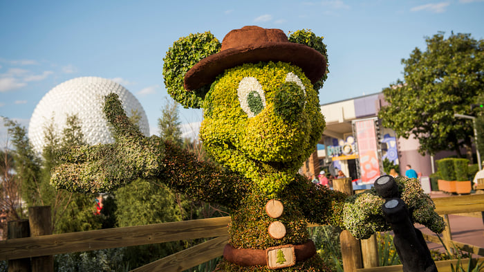 A grassy Mickey topiary at Epcot in an earlier garden festival setting.