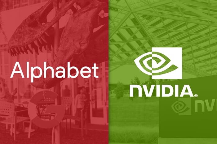 The Alphabet logo next to the Nvidia logo.