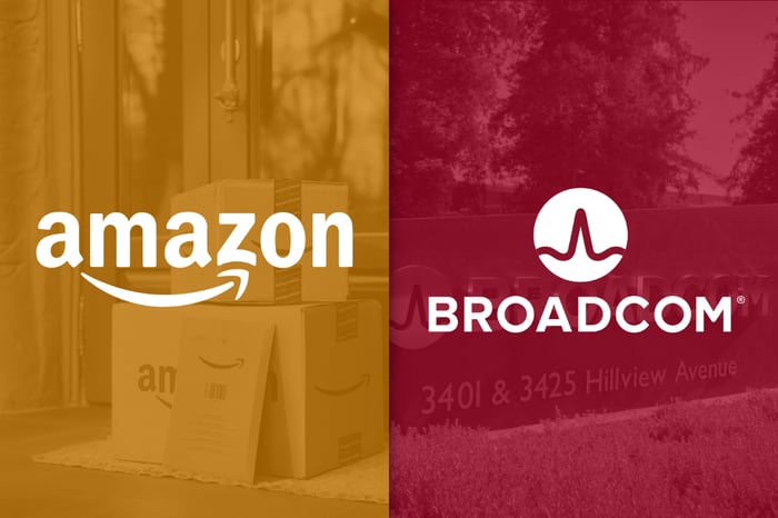Amazon and Broadcom logos.