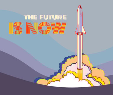 Illustration of a rocket launching similar to Super Heavy and Starship combination.