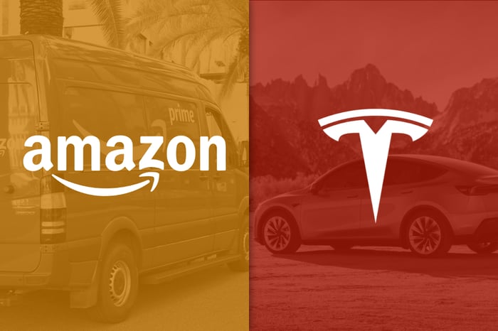 Tesla and Amazon logos.