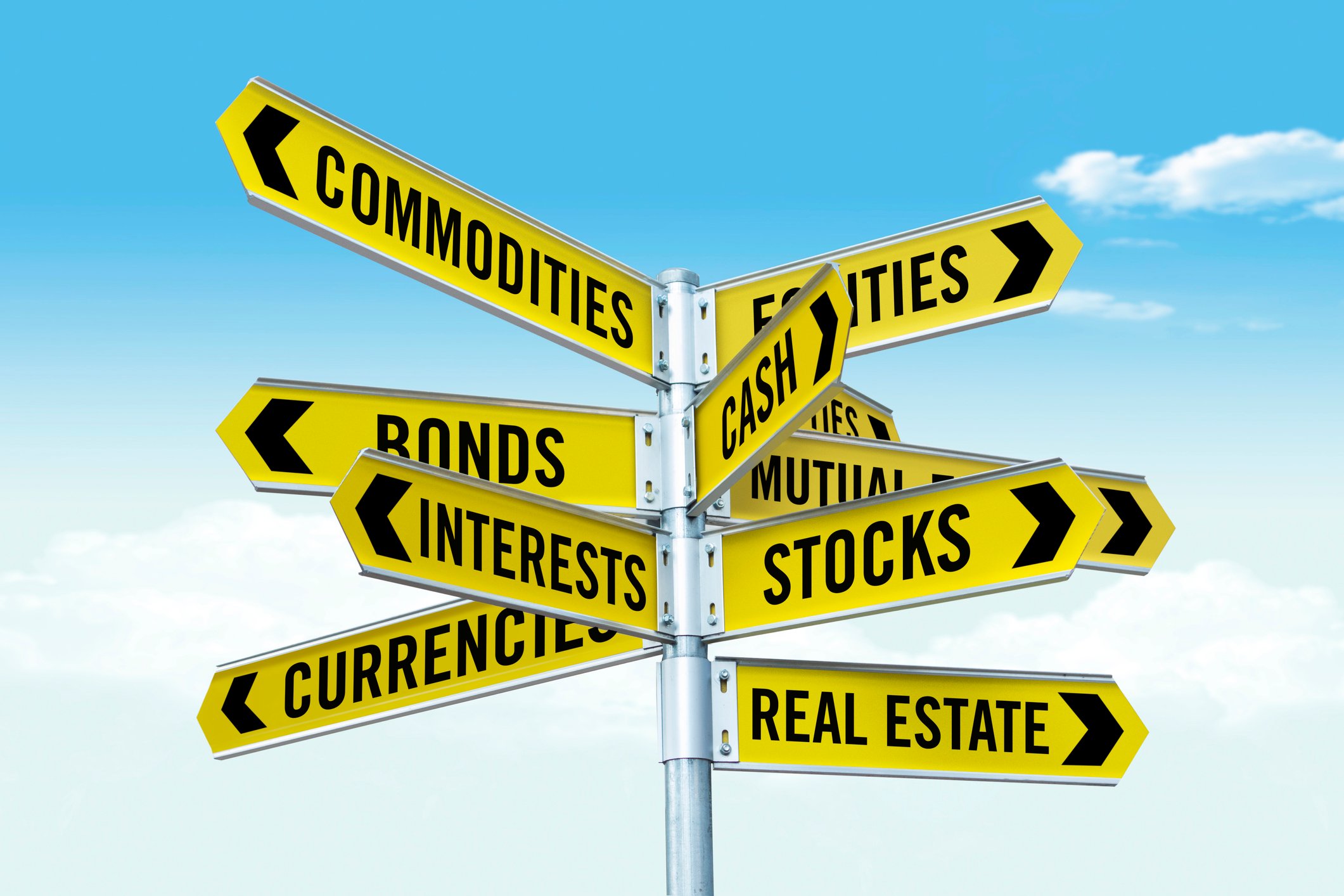Getty - kinds of investing categories sign commodities stocks real estate currency bonds