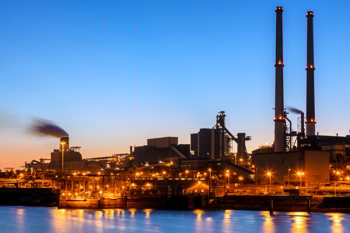 Traditional power plant at sunset. 