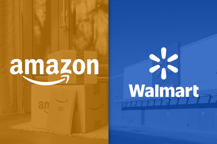 Amazon and Walmart logos.