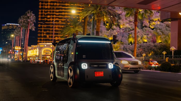 Zoox's purpose-built robotaxi on the Las Vegas Strip.
