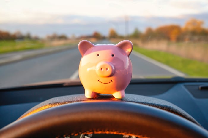Piggybank on driver's seat.