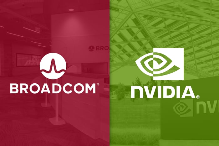 The Broadcom and Nvidia logos shown side-by-side.