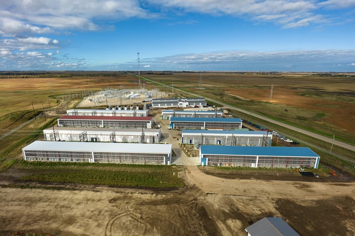 An aerial view of a data center.