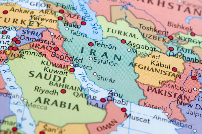 Iran centered on a map.