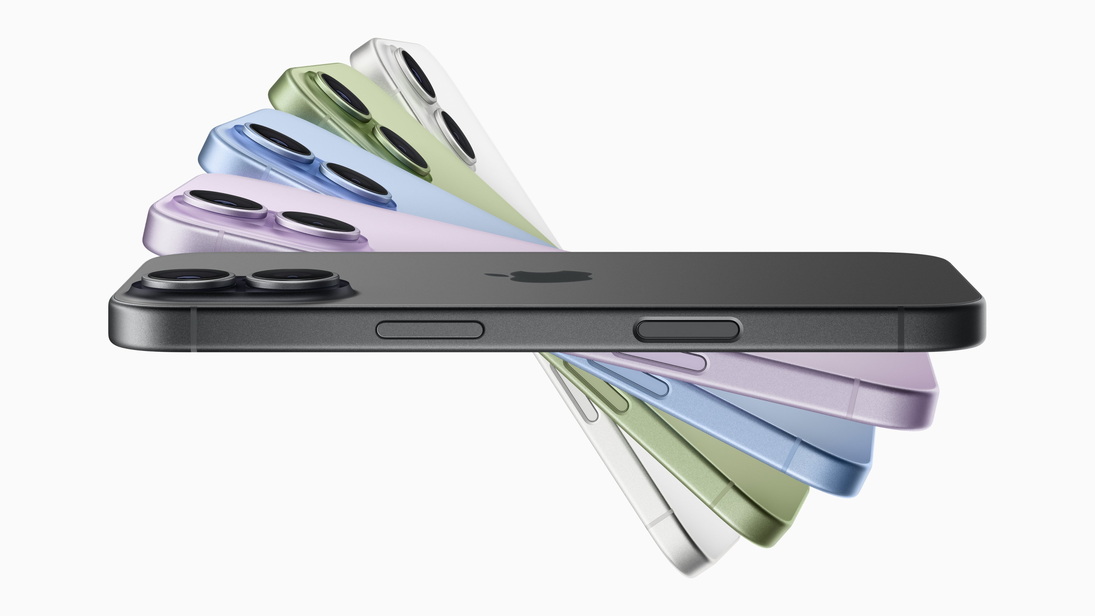 Several different colored iPhone 17 models fanned out.