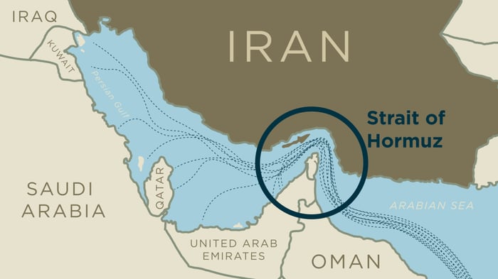 A map of the Strait of Hormuz.