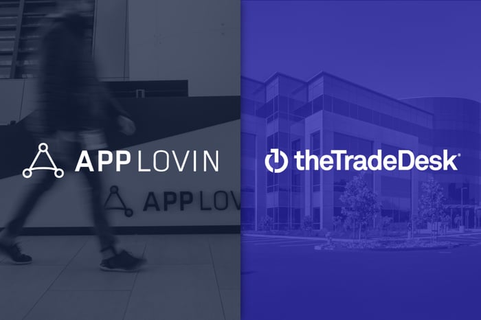 Side-by-side graphic depicting AppLovin and The Trade Desk's logos.
