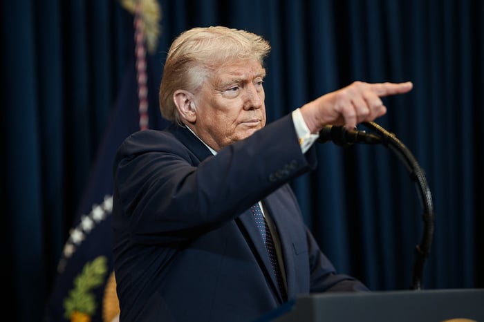 President Donald J. Trump delivers remarks at a press conference.