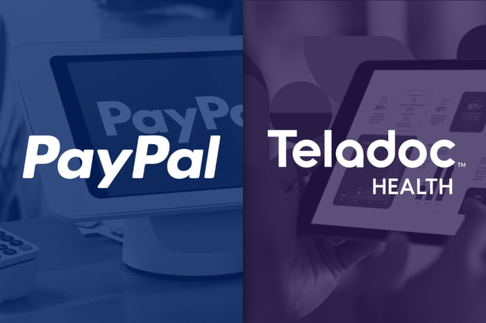 PayPal and Teladoc logos.