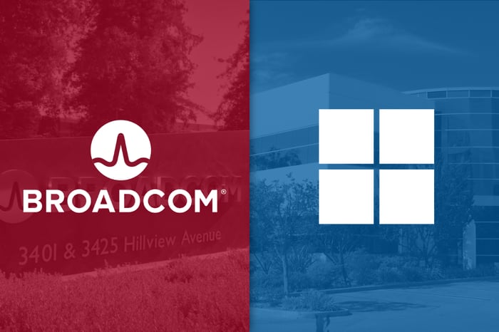 The Broadcom logo next to the Microsoft logo.