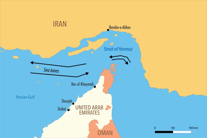 A map of the Persian Gulf.