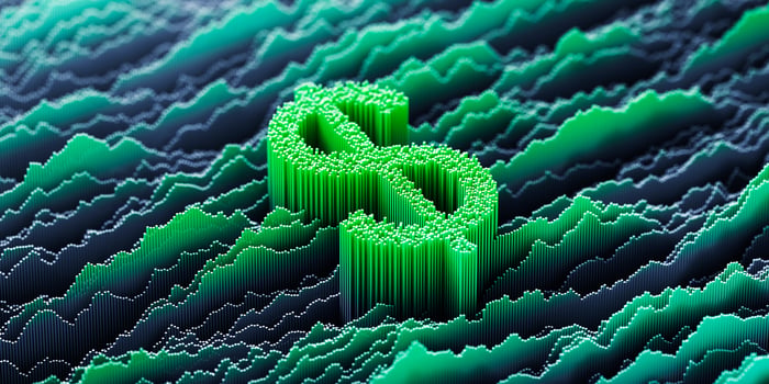 Green waves forming a dollar sign in the middle of the picture. 